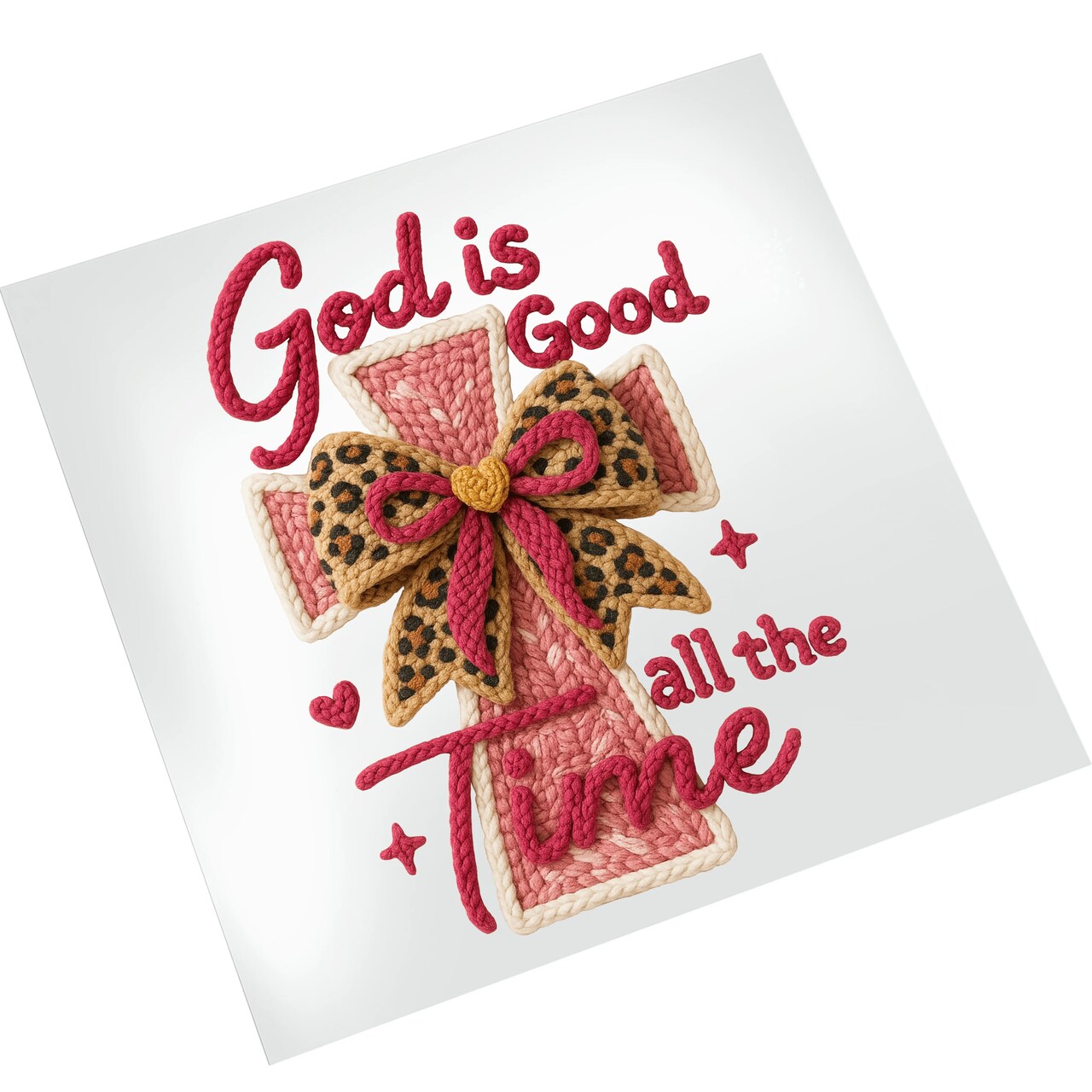 Valentines Faith DTF Transfer - God Is Good Yarn Style Cross Ready To Press